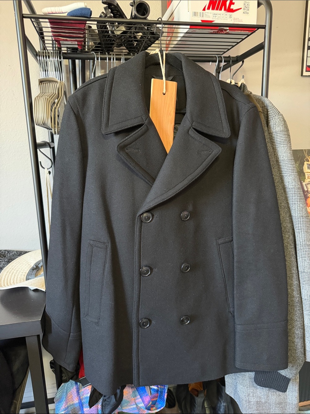 Men's Black Double-Breasted Wool Peacoat